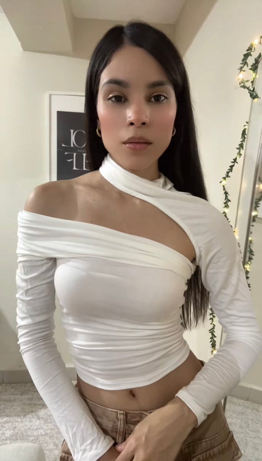 One shoulder top - White