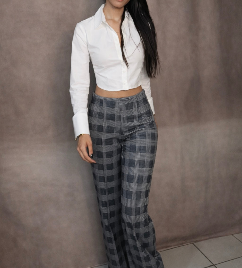 Pantalón elegante de cintura alta – negro y blanco
