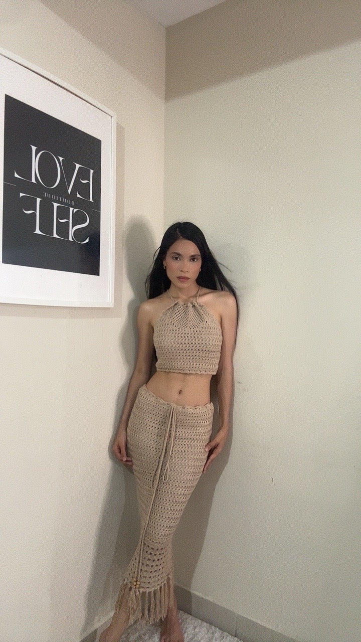 Conjunto de falda crochet Encanto - Crema